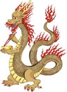 Cheerful Asian dragon holding a plate and chopsticks.